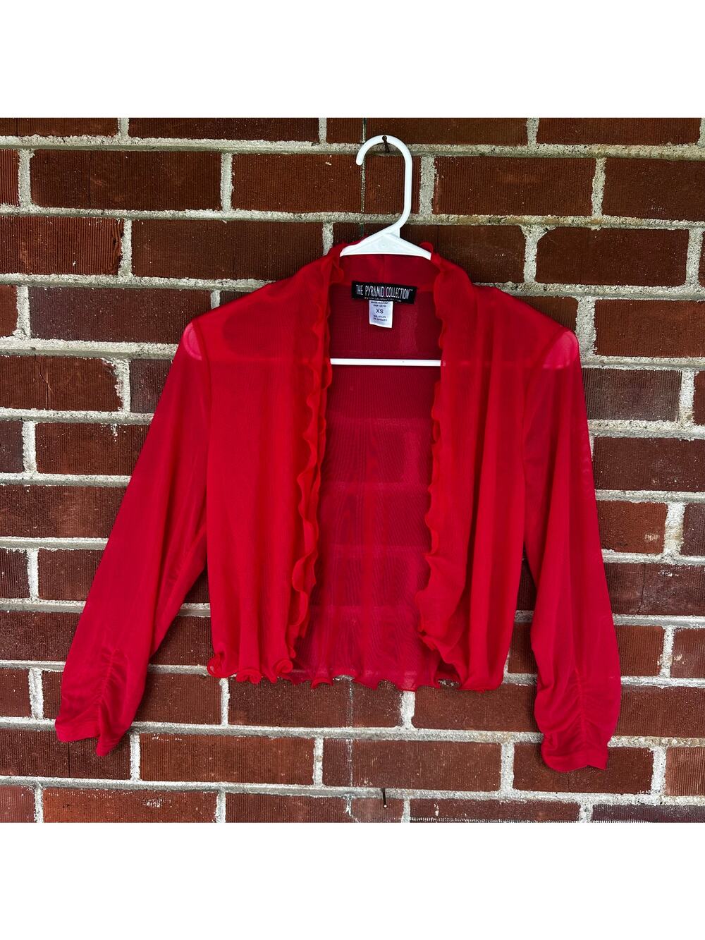 Y2K Red Mesh Ruffle Open Front Shrug Cardigan Fairy Grunge